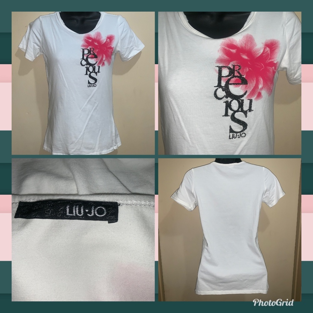 Liu-Jo WHITE TEE TOP PRECIOUS FLOWER SZ 40